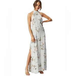 Revolve Flynn Skye light blue brown florals halter maxi dress feminine ethereal